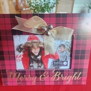 Red Plaid Photo Frame with Gold Bow
